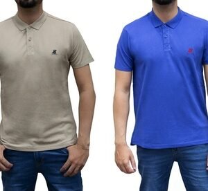 Set Di 2 Polo Da Uomo U.S. Grand In 100% Cotone: Beige + Avion / Taglia L