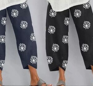 Pantaloni Larghi Da Donna Con Stampa Di Tarassaco: Nero / Taglia L