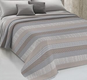Copriletto In Cotone Con Fantasia A Righe: 1 Piazza E Mezza / Beige