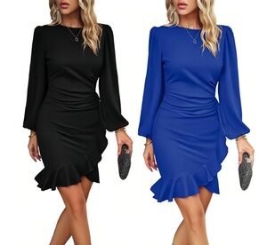 Abito Da Donna Elegante Con Manica A Sbuffo: Navy / Taglia L