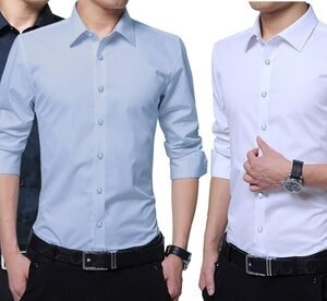 Set Di 3 Camicie Da Uomo Slim Fit: Bianco Nero E Blu / Xxl