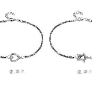 Set Di Bracciale E Orecchini A Maglie Placcati In Argento 925: Cuore / 1