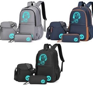 Set Zaino Per Laptop Borsa A Tracolla E Astuccio: Navy E Marrone