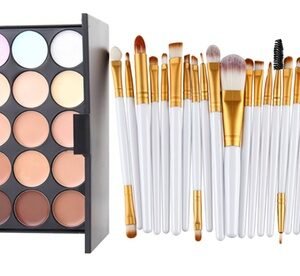 Set Di 20 Pennelli E 1 Palette Di 15 Correttori Glamza