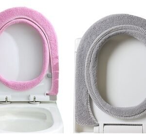 8661 Toilet Seat Cushion Cover 2pcs Grey+ Pink